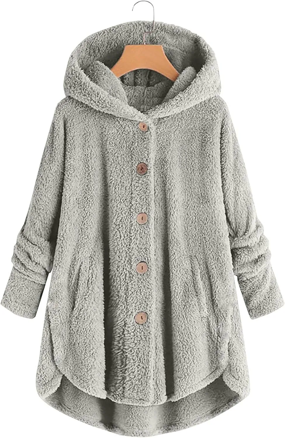maisdgop Fleece Jacket Women Long Sleeve Sherpa Hooded Coats Winter Fall Warm Fuzzy Jackets Plus Size Button Plush Outerwear