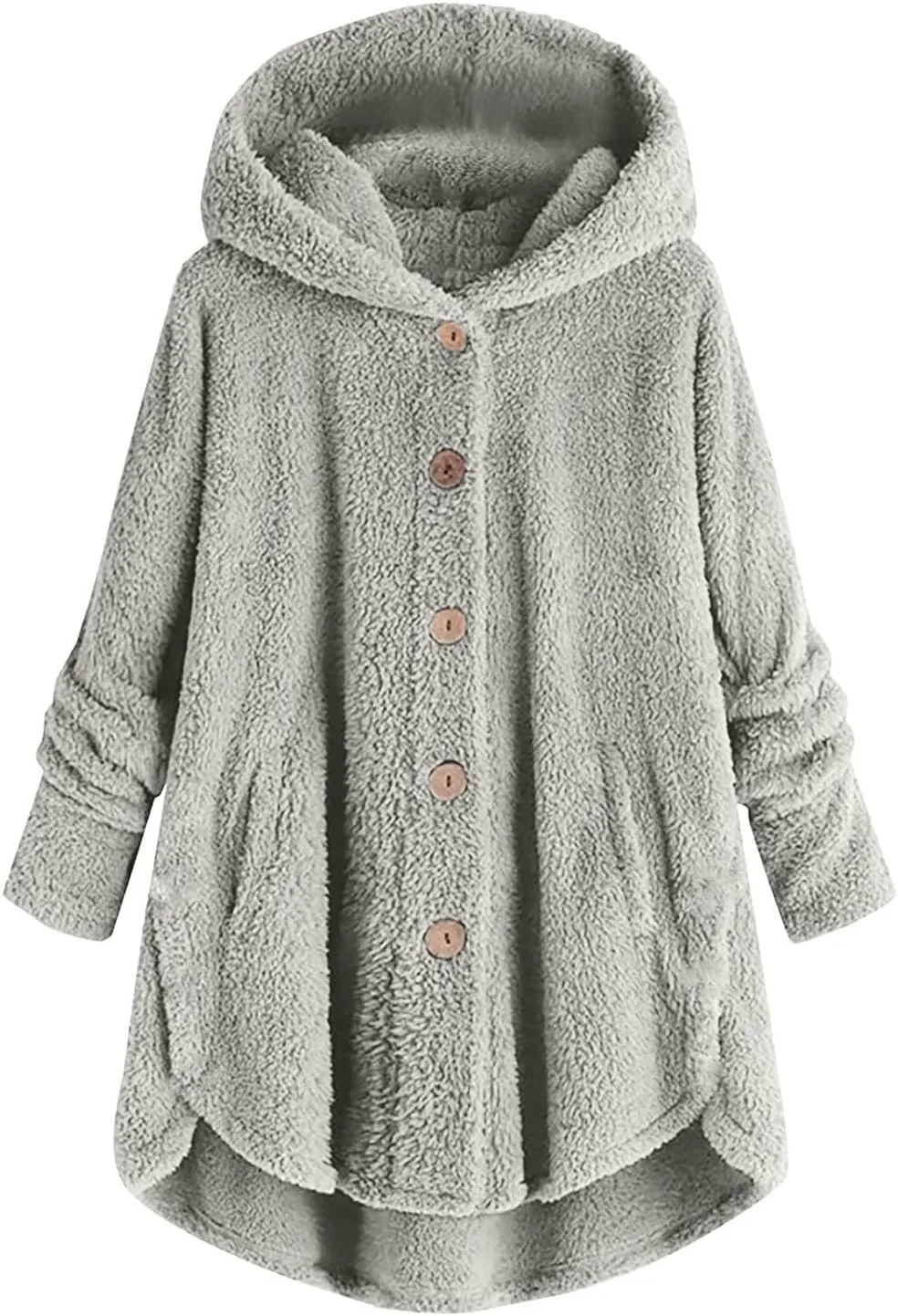 maisdgop Fleece Jacket Women Long Sleeve Sherpa Hooded Coats Winter Fall Warm Fuzzy Jackets Plus Size Button Plush Outerwear
