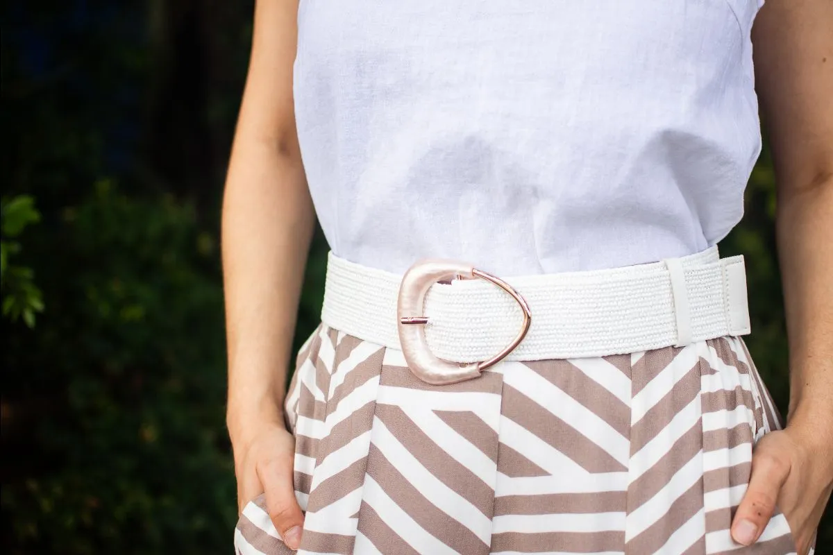Marble Buckle Stretch Braided Belt - White