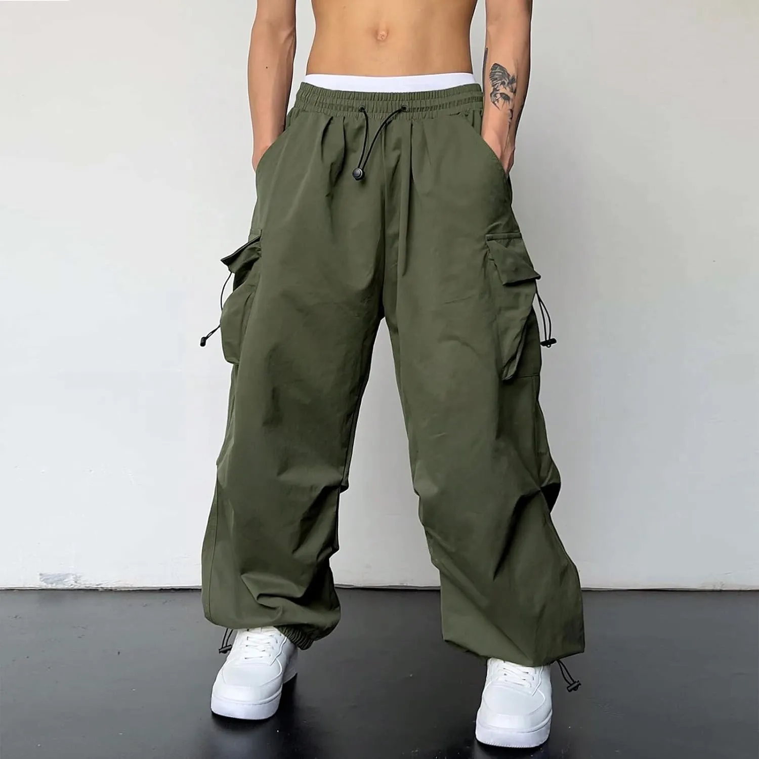 Men Cargo Pants Casual Cotton Stretch Elastic Waistband Pant Soft Comfortable Sweatpant Joggers Baggy Gym