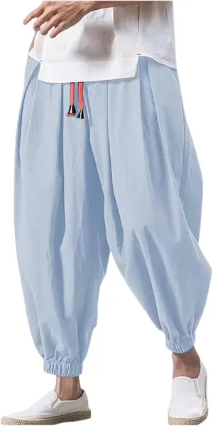 Men Casual Harem Pants Drop Crotch Plus Size Tapered Pants Elastic Waist Drawstring Loose Fit Slacks Hip Hop Trousers