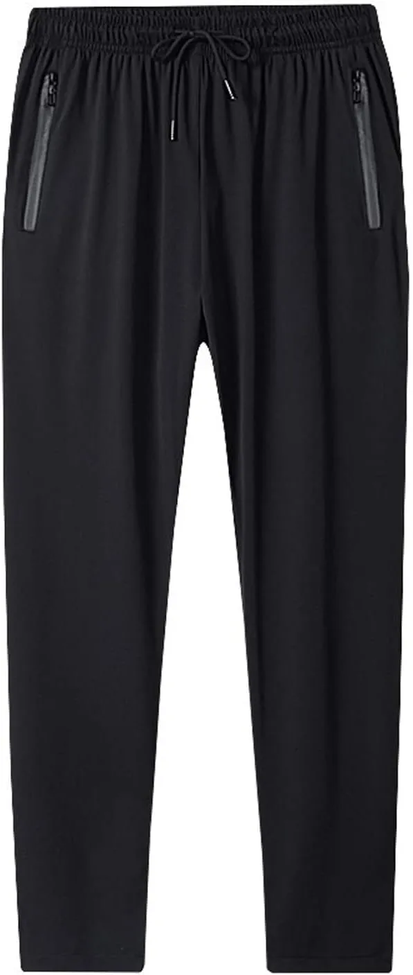 Men Casual Pants Solid Stretch Pocket Loose Fit Smooth Drawstring Quick-Dry Outdoor Comfortable Workout Running Trousers