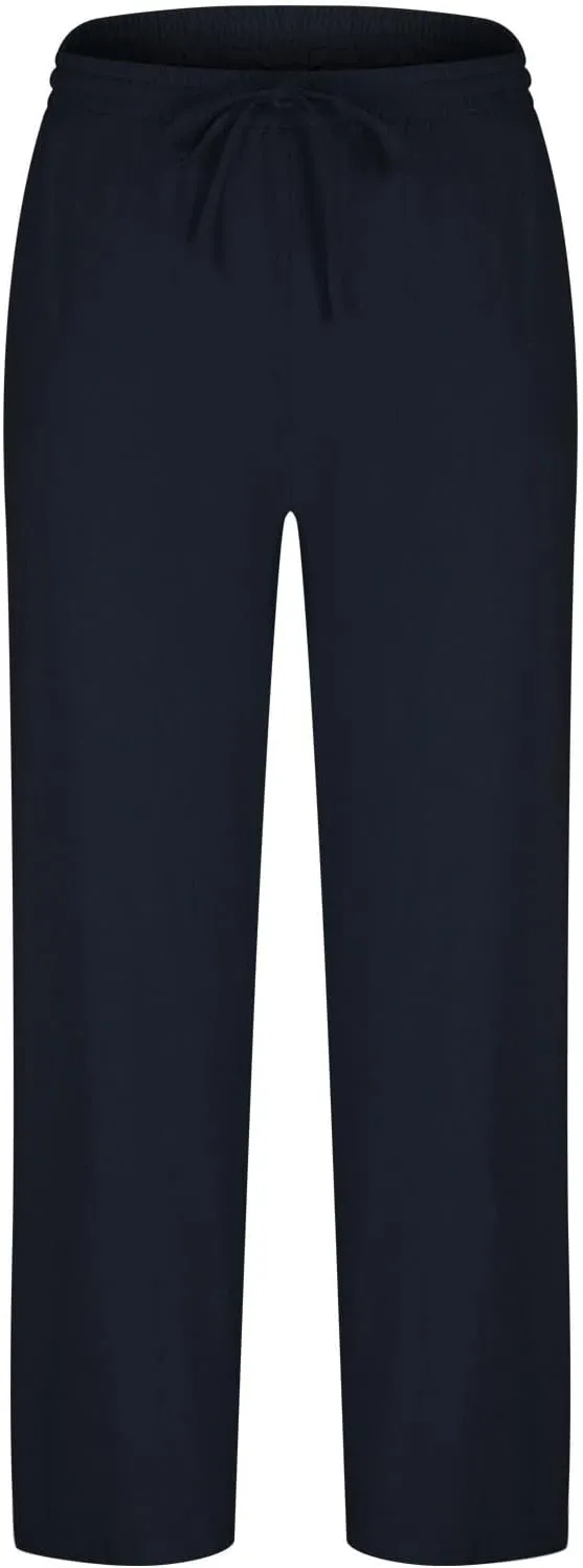 Men Linen Pants Slim Fit Cotton Casual Lightweight Elastic Waist Summer Beach Drawstring Trousers with Pockets