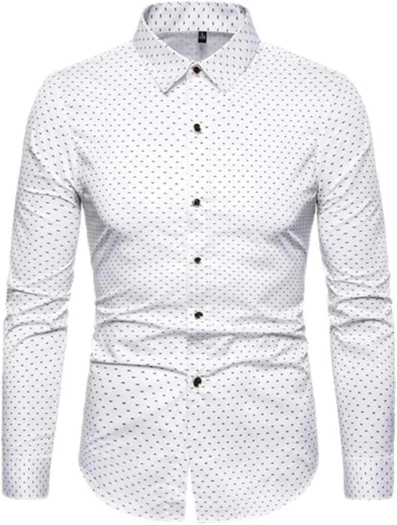 Men Slim Fit Long Sleeve Shirt Print Polka Dot Lapel Autumn Casual Shirt