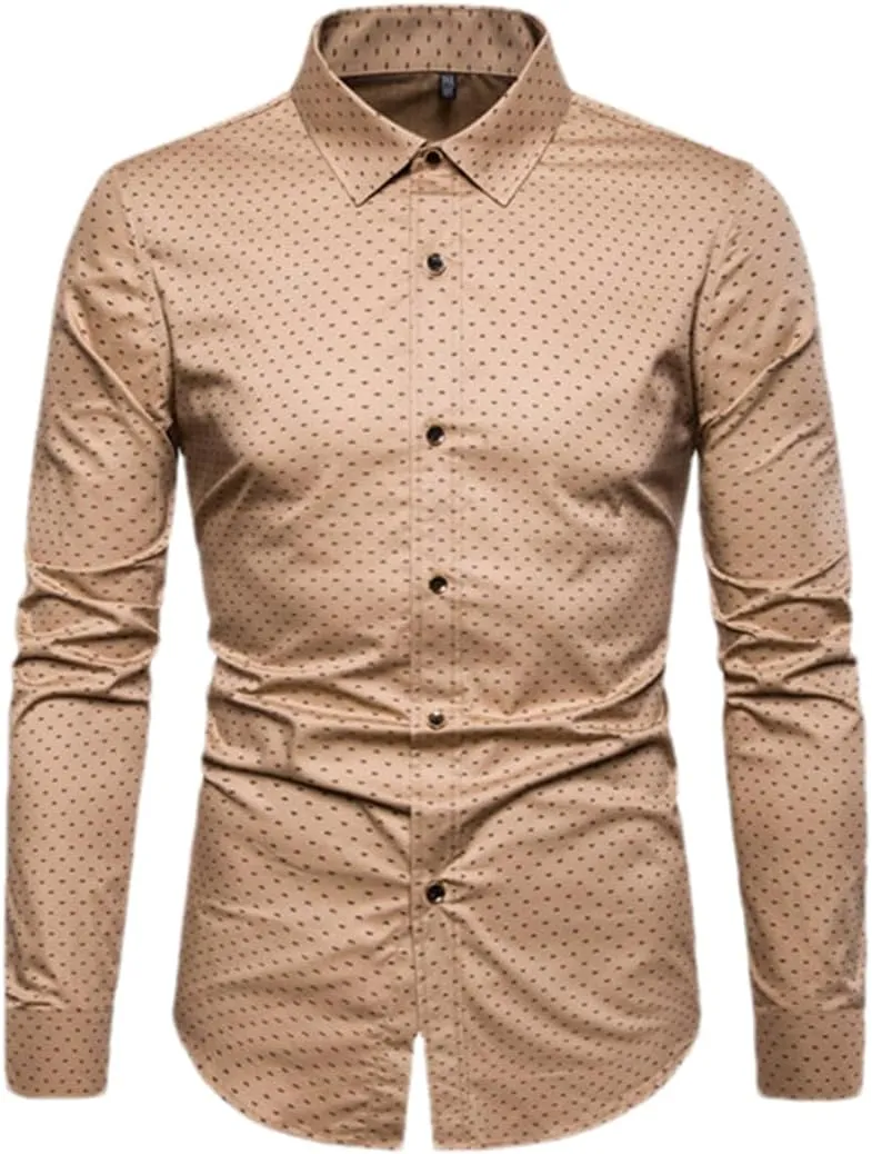 Men Slim Fit Long Sleeve Shirt Print Polka Dot Lapel Autumn Casual Shirt