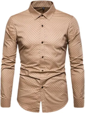 Men Slim Fit Long Sleeve Shirt Print Polka Dot Lapel Autumn Casual Shirt