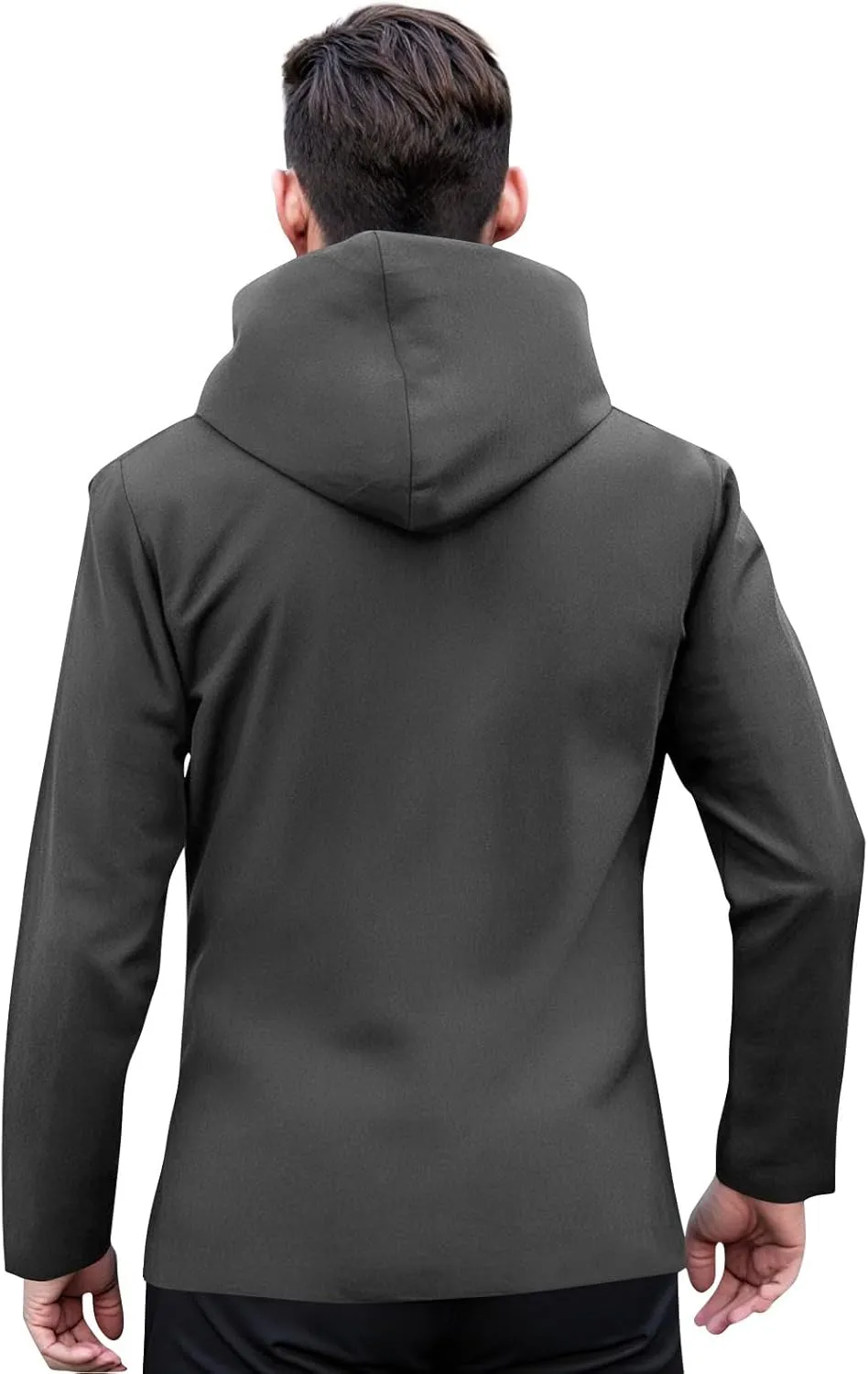 Men Waterproof Jacket Zip Up Hoodie Plus Size Long Sleeve Solid Button Windproof Outdoor Coat with Pocket