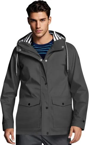 Men Waterproof Jacket Zip Up Hoodie Plus Size Long Sleeve Solid Button Windproof Outdoor Coat with Pocket