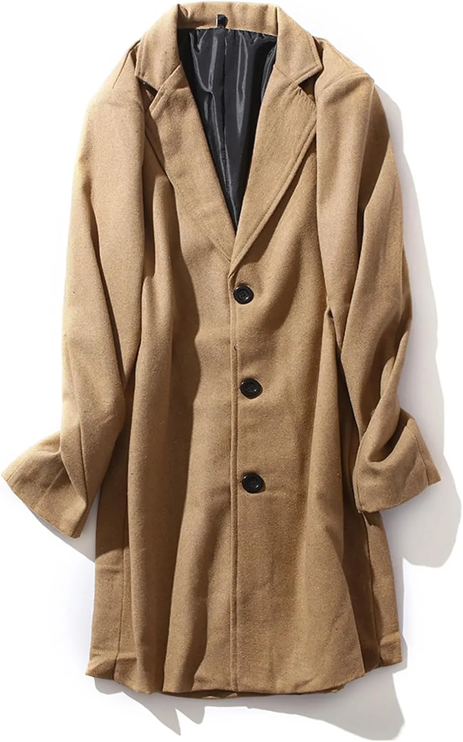 Mens Button Wool Blend Overcoat Jacket Lapel Solid Color Long Sleeve Warm Mid Length Coat Fashion Elegant Coat