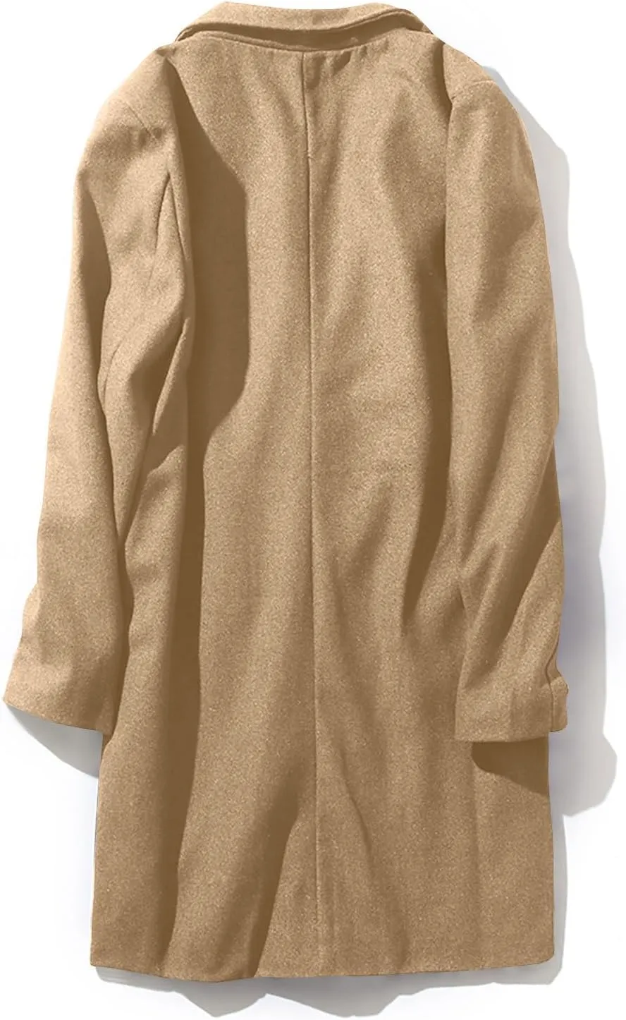 Mens Button Wool Blend Overcoat Jacket Lapel Solid Color Long Sleeve Warm Mid Length Coat Fashion Elegant Coat