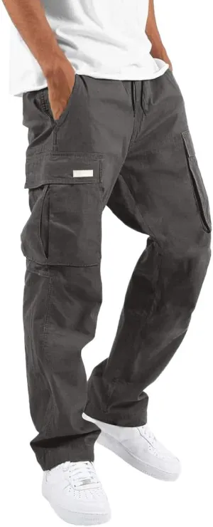 Mens Cargo Combat Work Pant Gym Running Jogger Soft Sweatpant Loose Cuffed Hem Pant Track Lounge