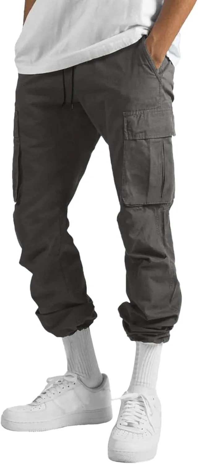 Mens Cargo Combat Work Pant Gym Running Jogger Soft Sweatpant Loose Cuffed Hem Pant Track Lounge