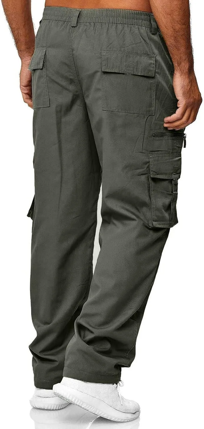 Mens Cargo Combat Work Pant Training Gym Running Jogger Sweatpant Loose Fit Straight Leg Lounge Pants