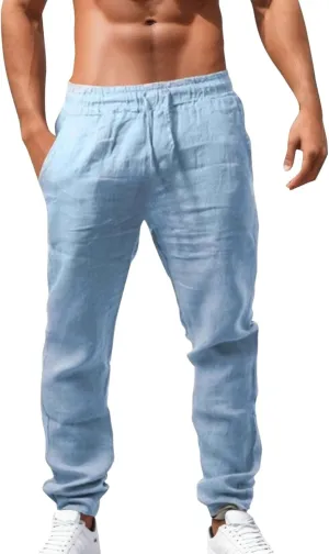 Mens Cargo Pants Casual Linen Waistband Pant Open Hem Sweatpant Joggers Looseness Running Workout Jogger