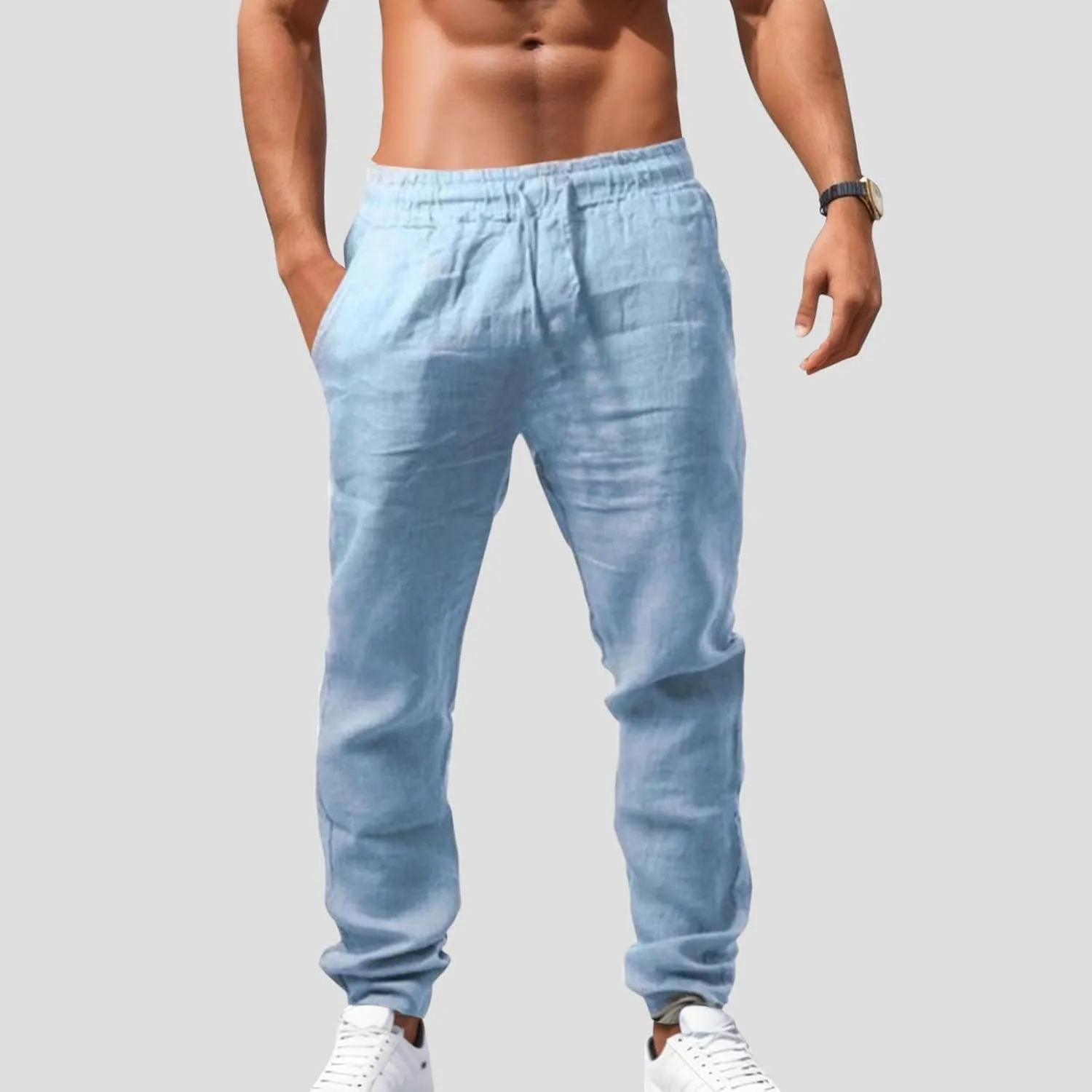 Mens Cargo Pants Casual Linen Waistband Pant Open Hem Sweatpant Joggers Looseness Running Workout Jogger