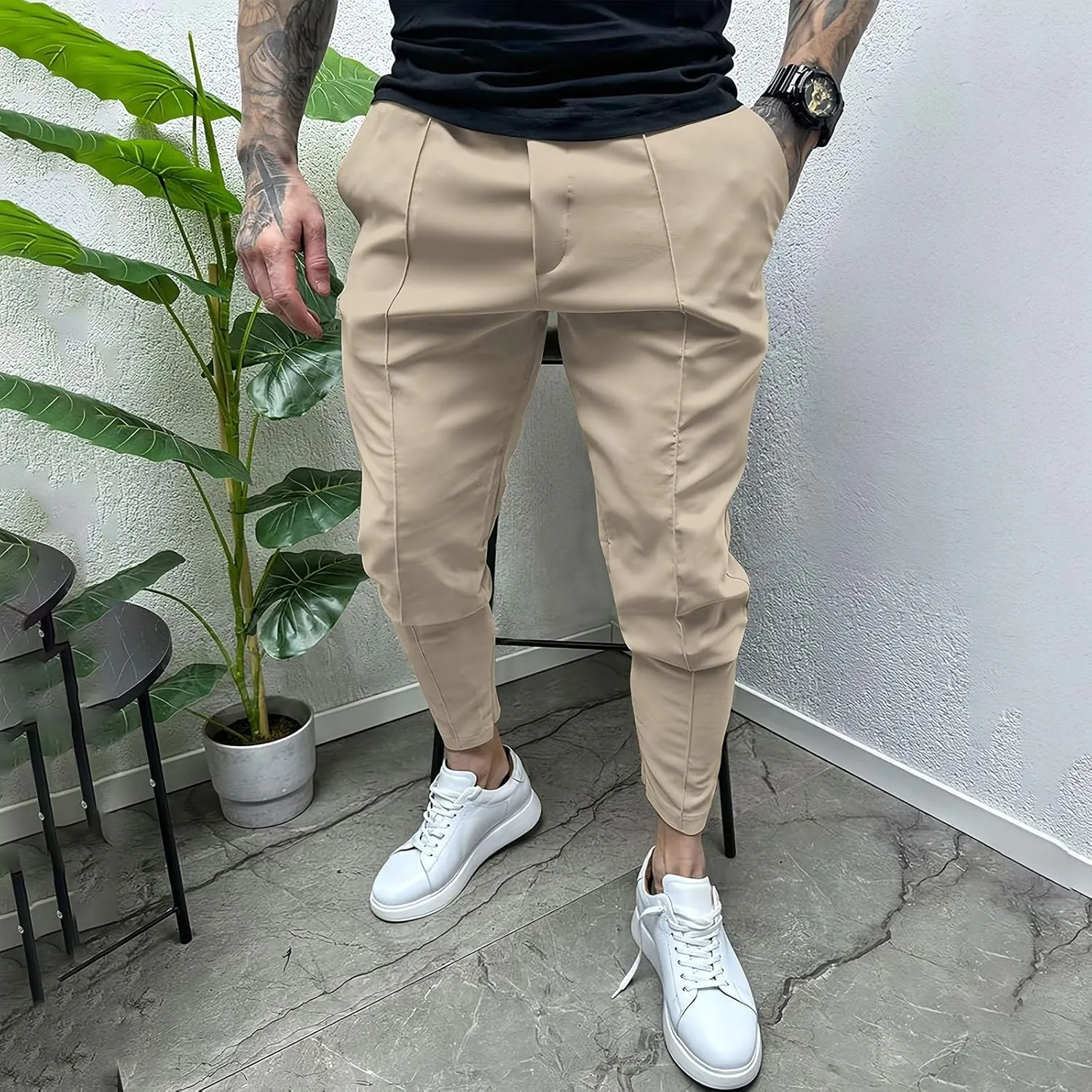 Men's Casual Cargo Chino Trousers Sport Jogging Slim Fit Trousers Linen Pants Men's Straight Tapered Fit Cargo Pants