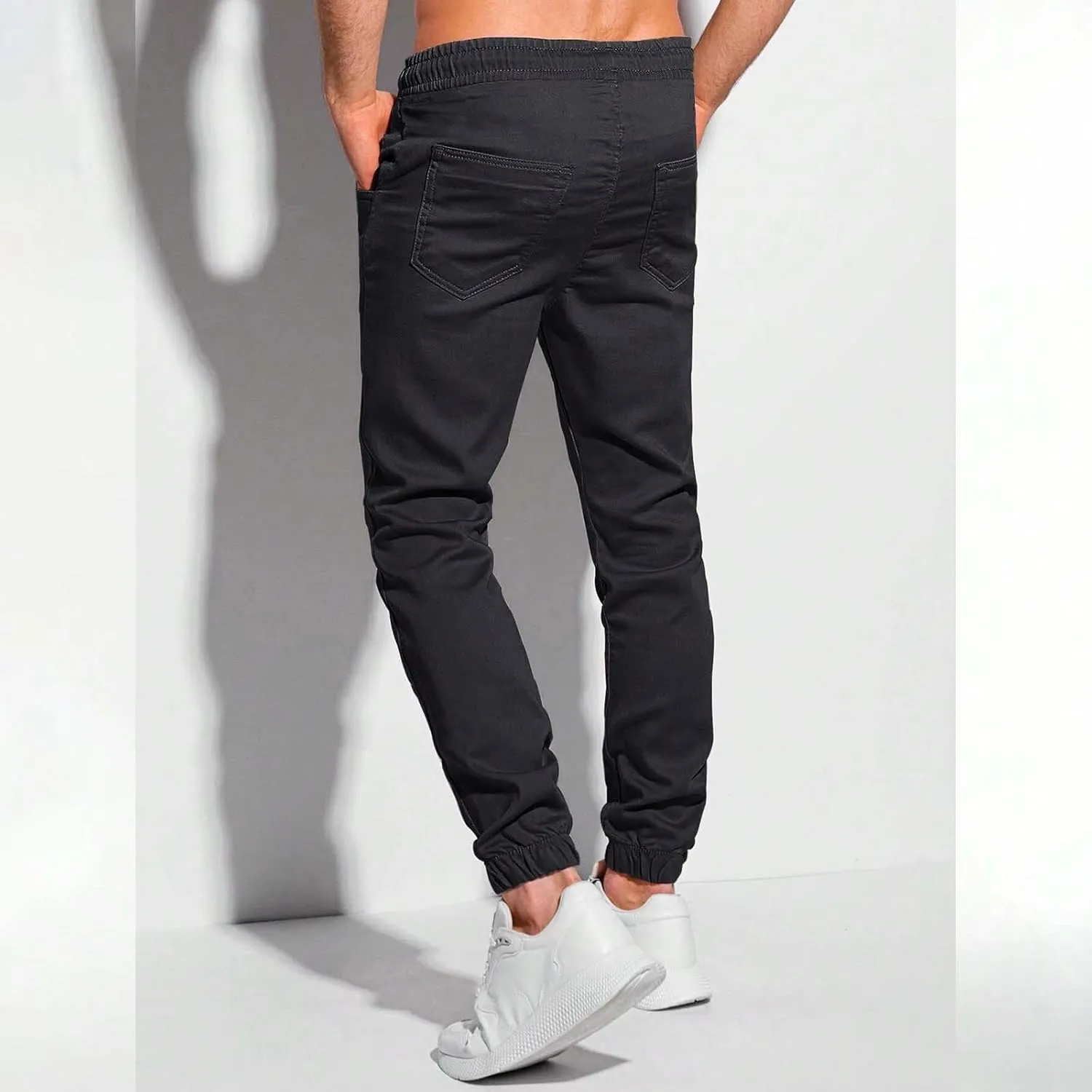 Mens Casual Chino Pants Elastic Waist Solid Color Classic Slim Fit Stretch Work Pants Fashion Sport Business Office Trousers