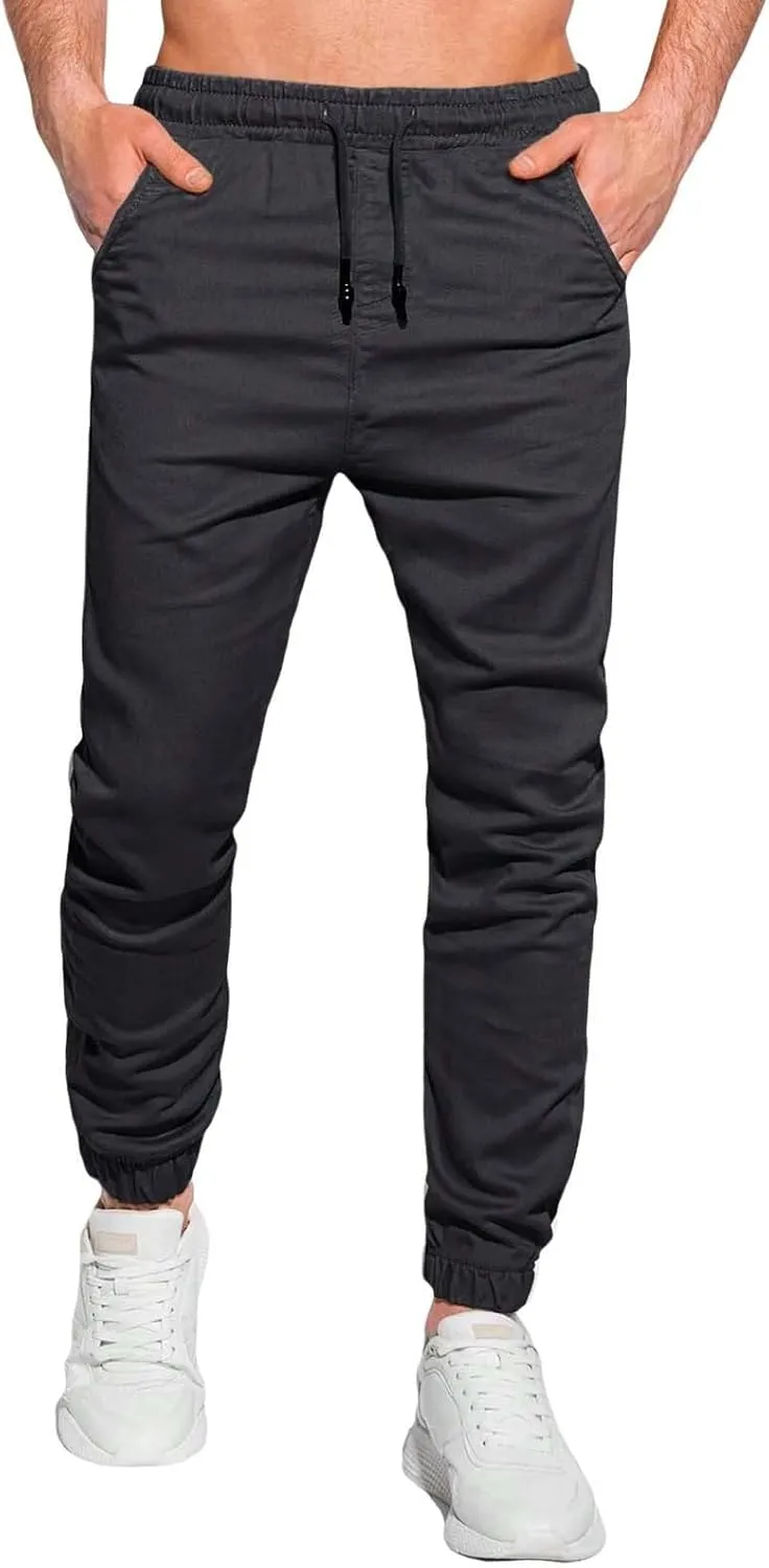 Mens Casual Chino Pants Elastic Waist Solid Color Classic Slim Fit Stretch Work Pants Fashion Sport Business Office Trousers