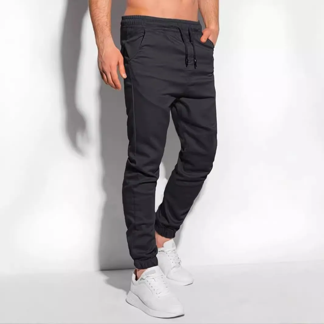 Mens Casual Chino Pants Elastic Waist Solid Color Classic Slim Fit Stretch Work Pants Fashion Sport Business Office Trousers