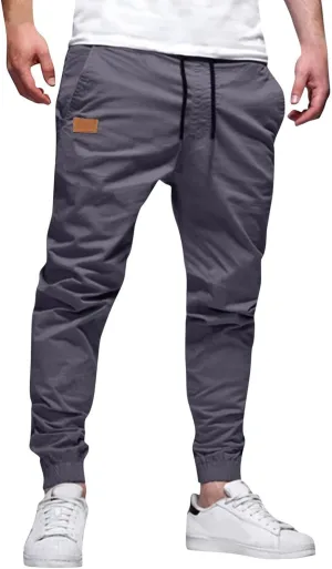 Mens Casual Joggers Pants Cotton Drawstring Cargo Pants Hiking Outdoor Twill Track Jogging Sweatpants for Men