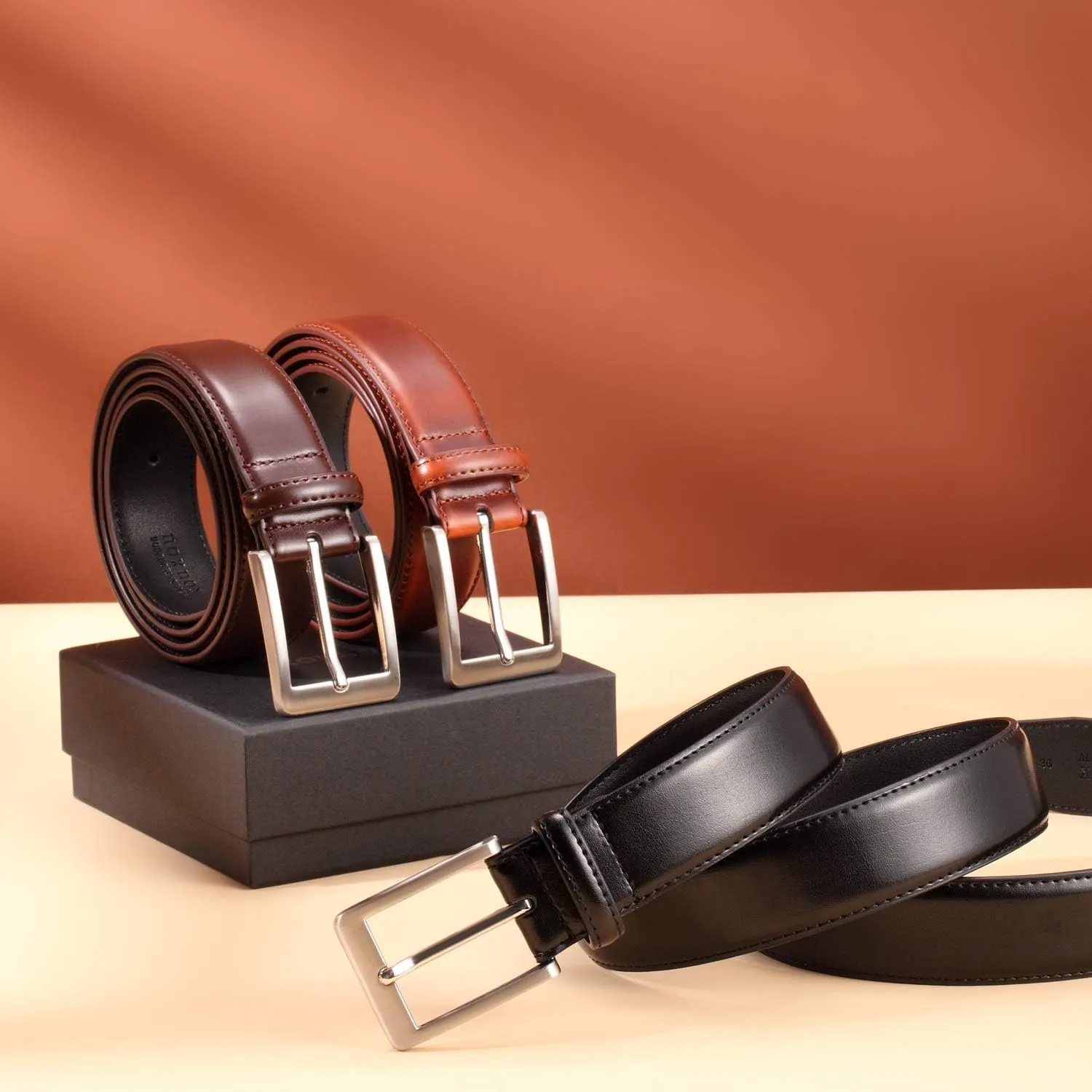 Men's Casual Leather Jeans Belts Classic Work Business Dress Belt with Prong Buckle for Men