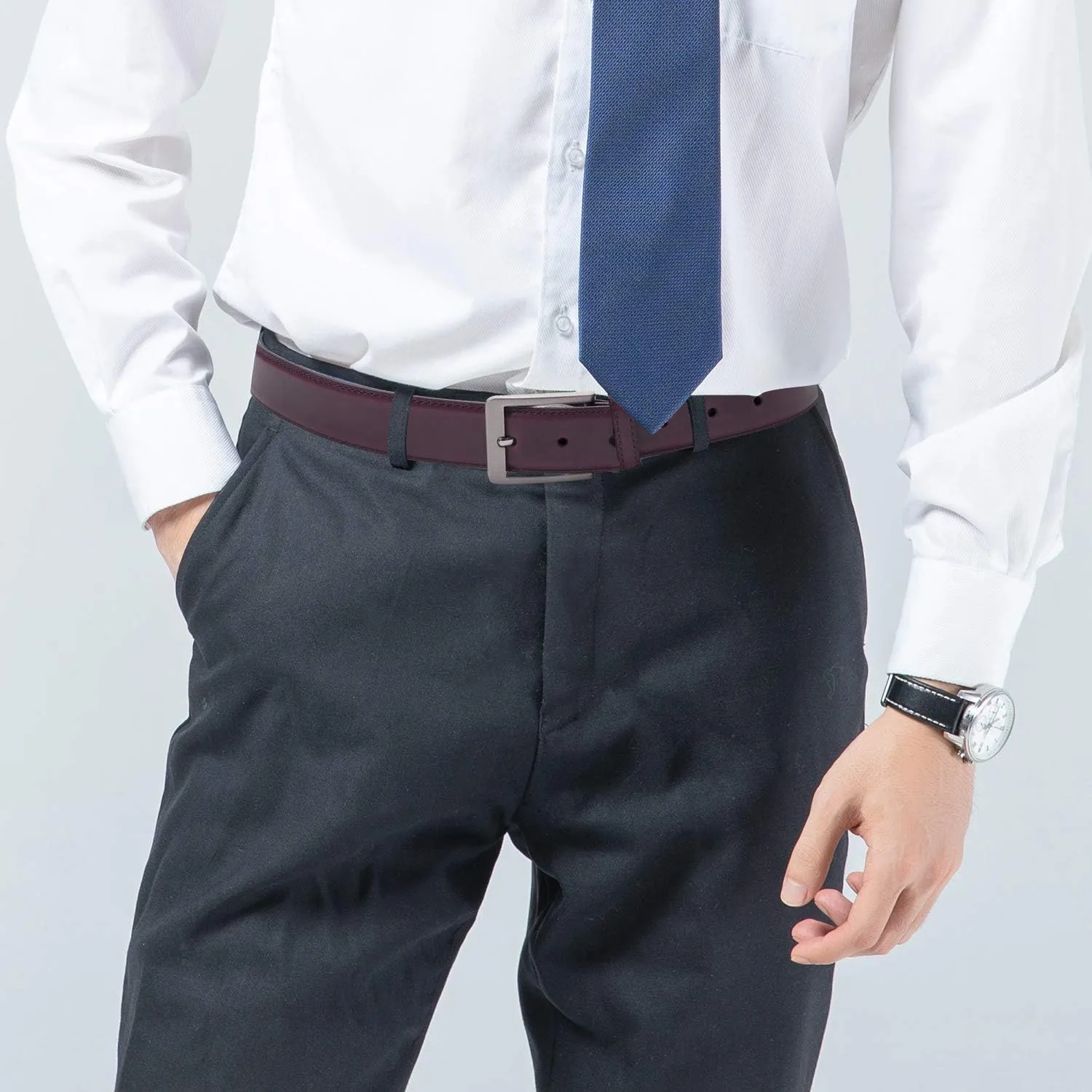 Men's Casual Leather Jeans Belts Classic Work Business Dress Belt with Prong Buckle for Men