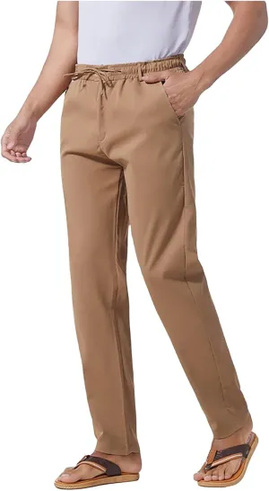Men's Casual Pants Cotton Twill Linen Relaxed Fit Options with Elastic Waist Drawstring Pockets for Everyday Wear