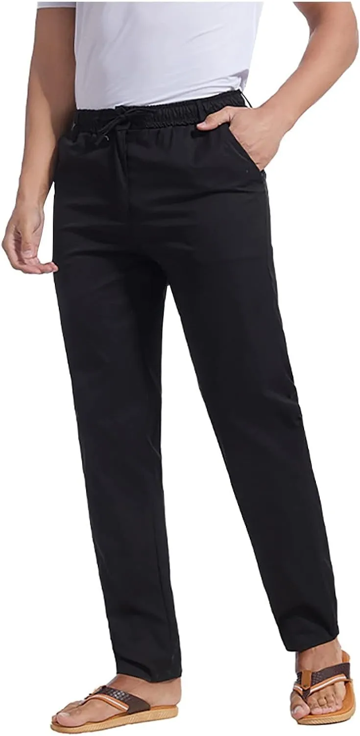 Men's Casual Pants Cotton Twill Linen Relaxed Fit Options with Elastic Waist Drawstring Pockets for Everyday Wear