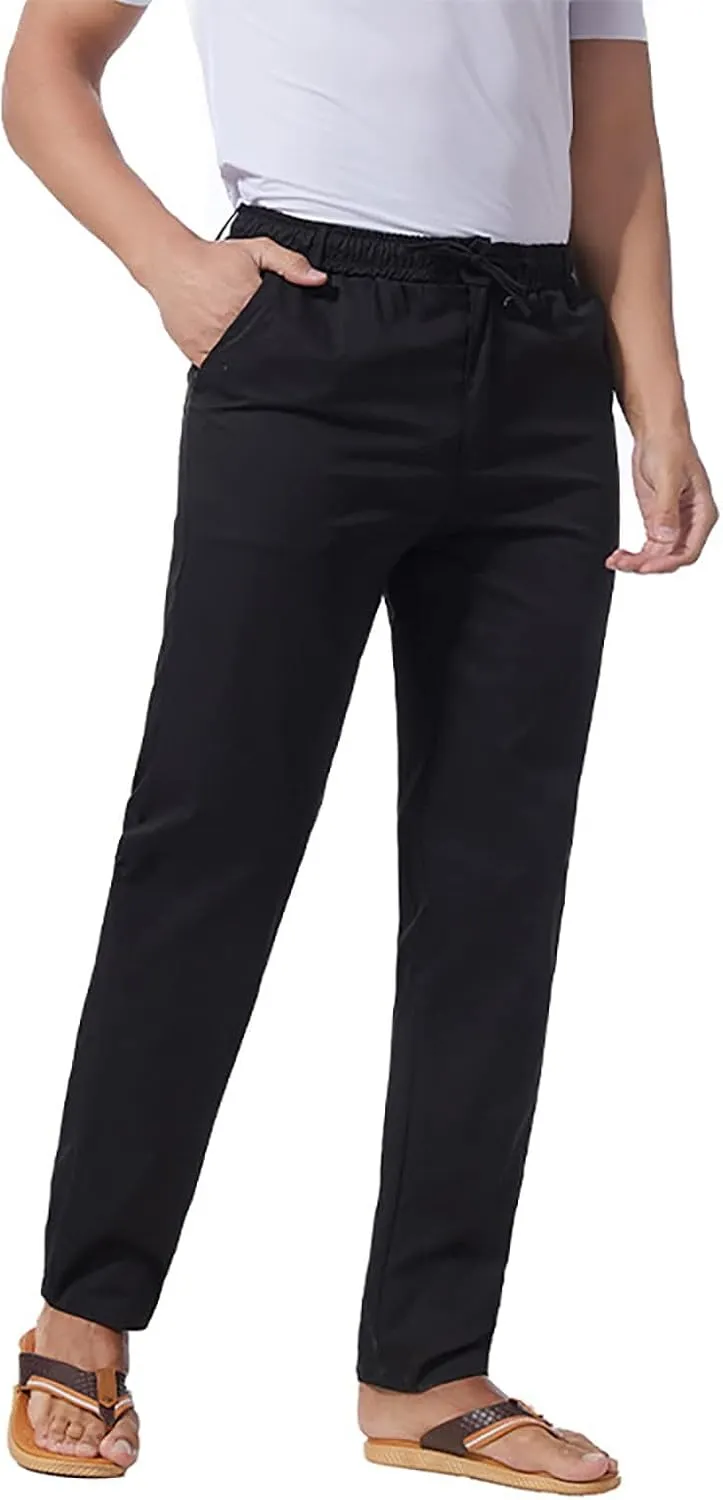 Men's Casual Pants Cotton Twill Linen Relaxed Fit Options with Elastic Waist Drawstring Pockets for Everyday Wear