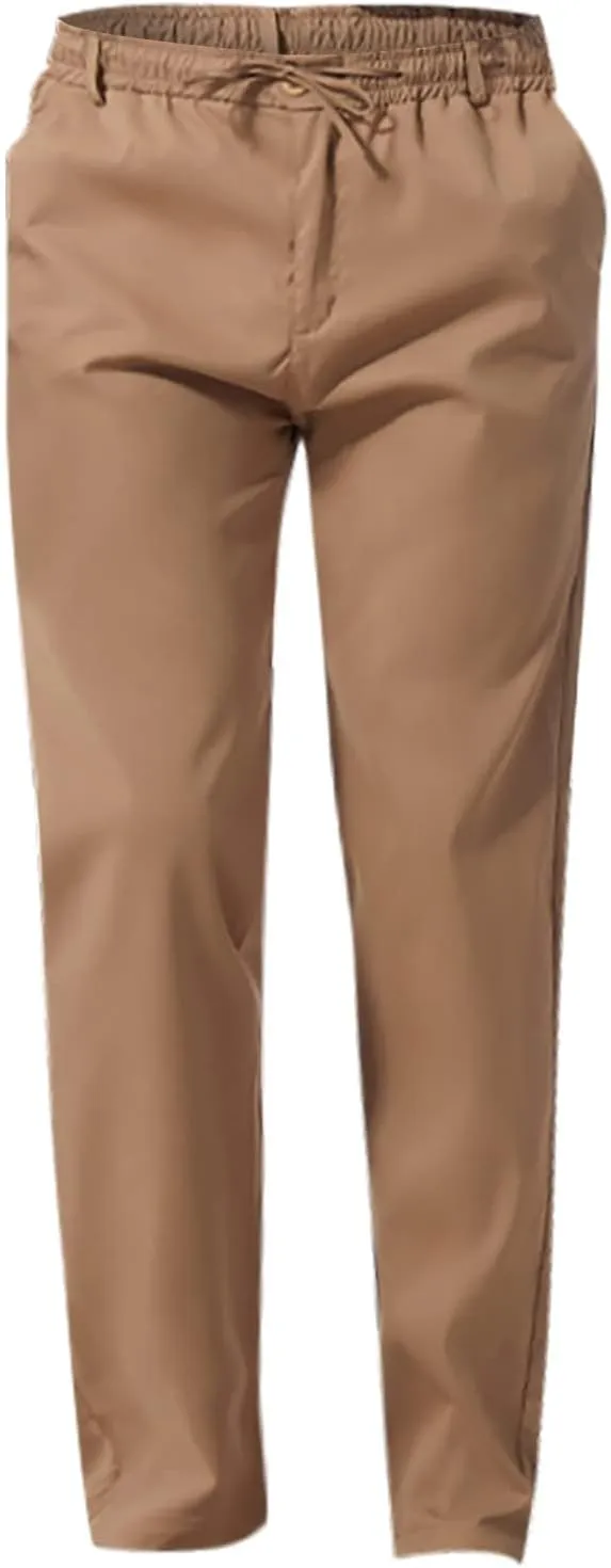 Men's Casual Pants Cotton Twill Linen Relaxed Fit Options with Elastic Waist Drawstring Pockets for Everyday Wear