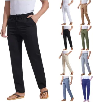 Men's Casual Pants Cotton Twill Linen Relaxed Fit Options with Elastic Waist Drawstring Pockets for Everyday Wear