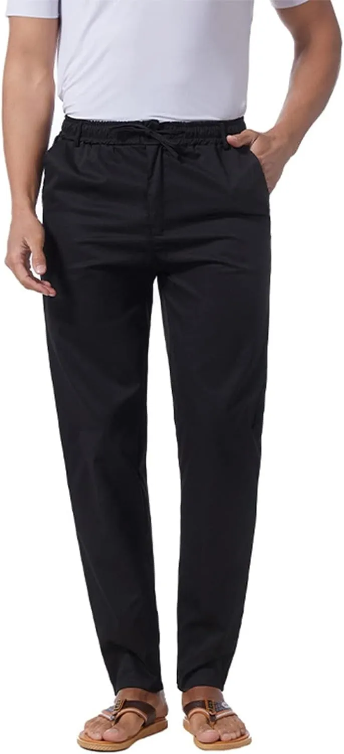 Men's Casual Pants Cotton Twill Linen Relaxed Fit Options with Elastic Waist Drawstring Pockets for Everyday Wear