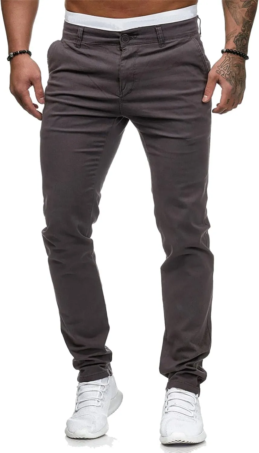 Mens Chinos Slim Fit Pants Flat Front Skinny Straight Leg Dress Pants Stretch Lightweight Comfy Casual Trousers with Pockets