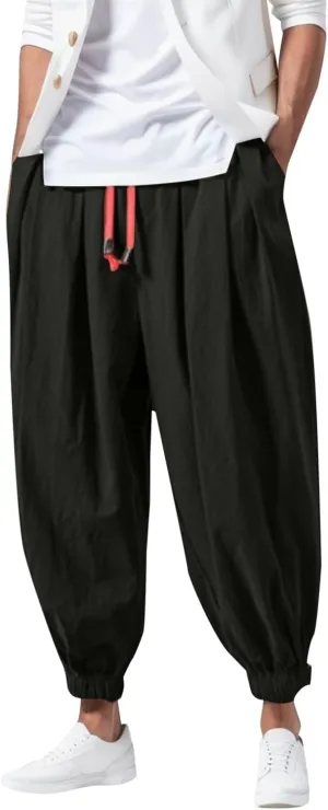 Mens Combat Cargo Pants Casual Linen Stretchy Elastic Waist Pant Sweatpants Joggers Baggy Training Gym Running