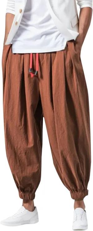 Mens Combat Cargo Pants Casual Linen Stretchy Elastic Waist Pant Sweatpants Joggers Baggy Training Gym Running