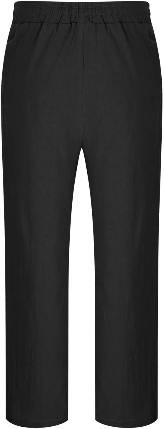Men's Cotton Linen Pants Summer Fashion Solid Color Loose Comfy Plus Size Wide Leg Sweatpant Elastic Waist Trouser