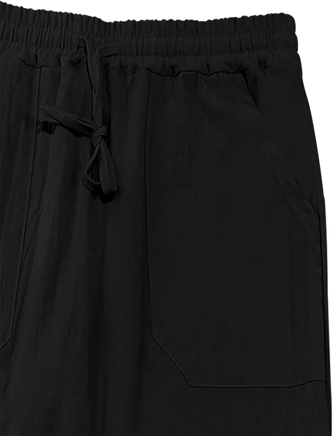 Men's Cotton Linen Pants Summer Fashion Solid Color Loose Comfy Plus Size Wide Leg Sweatpant Elastic Waist Trouser