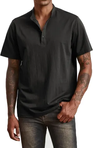 Mens Cotton Linen Shirts Short Sleeve Henley T-Shirt Summer Casual Lightweight Hippie Beach Tops