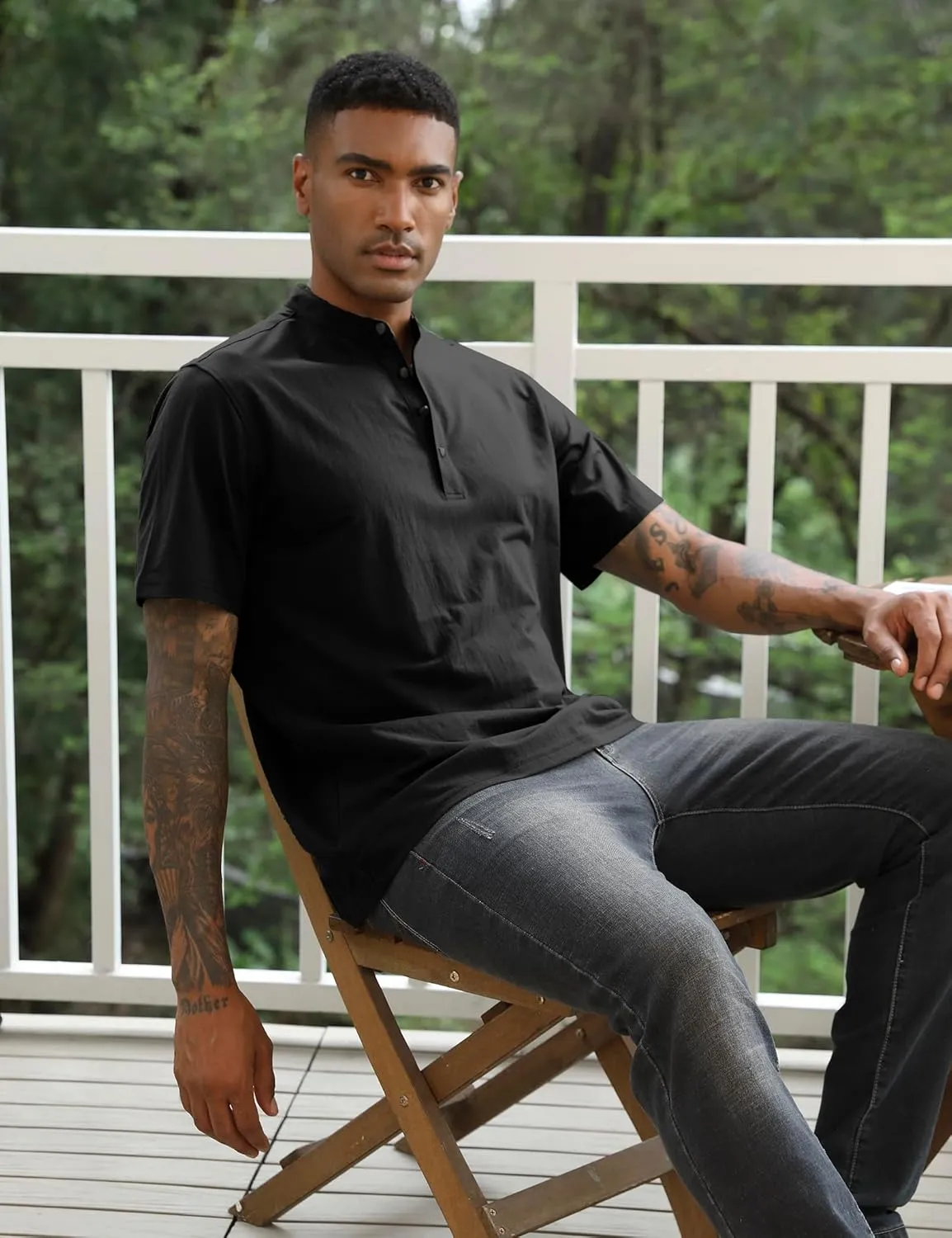 Mens Cotton Linen Shirts Short Sleeve Henley T-Shirt Summer Casual Lightweight Hippie Beach Tops