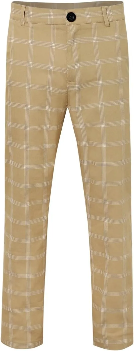 Men's Dress Pants Plaid Skinny Slim Fit Dress Pants Stretch Regular Fit Business Golf Pencil Chinos Pants