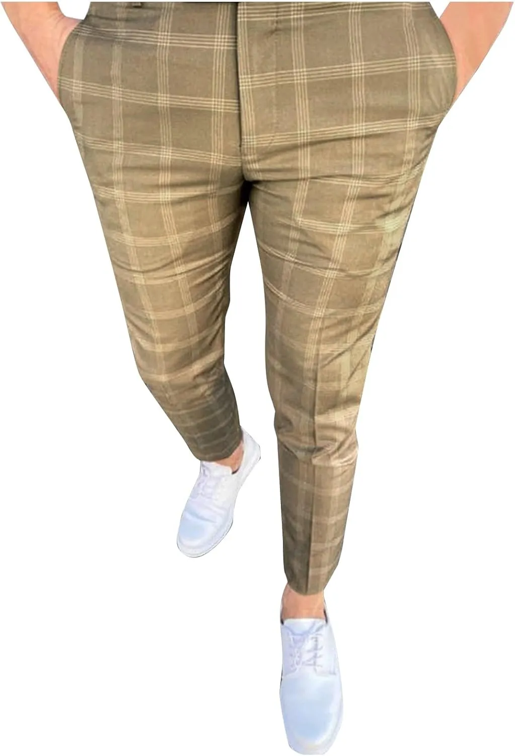 Men's Dress Pants Plaid Skinny Slim Fit Dress Pants Stretch Regular Fit Business Golf Pencil Chinos Pants