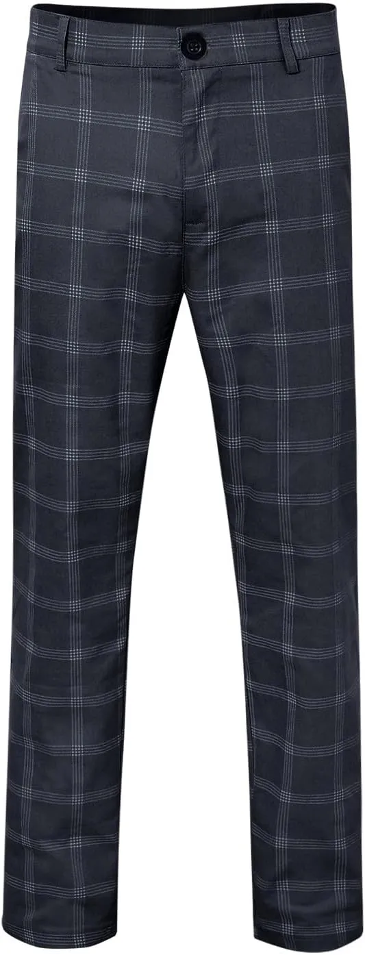 Men's Dress Pants Plaid Skinny Slim Fit Dress Pants Stretch Regular Fit Business Golf Pencil Chinos Pants