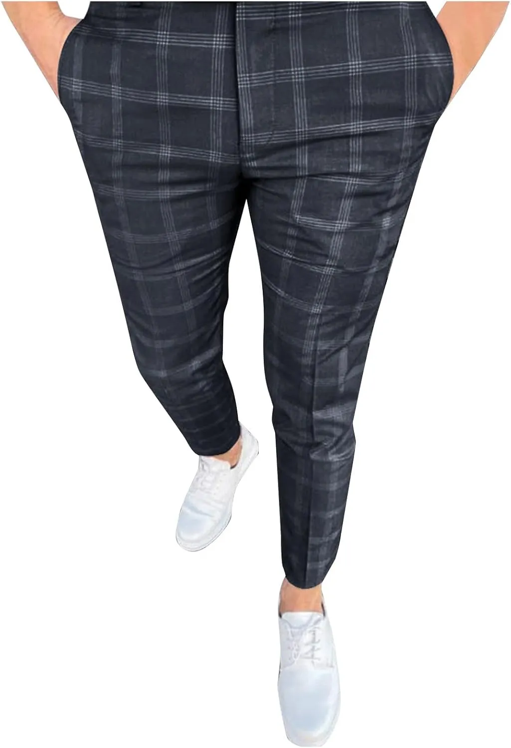 Men's Dress Pants Plaid Skinny Slim Fit Dress Pants Stretch Regular Fit Business Golf Pencil Chinos Pants