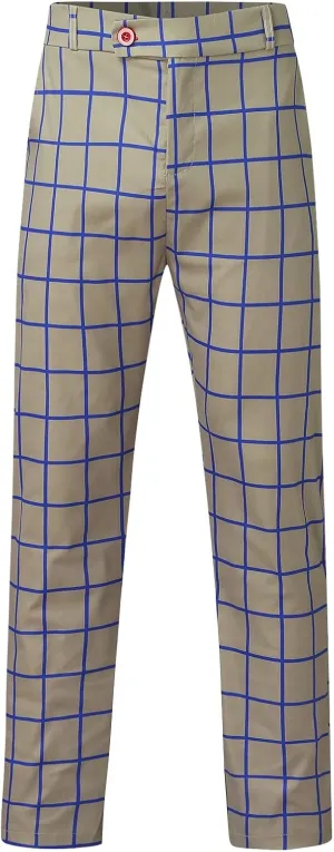 Men's Dress Pants Plaid Slim Fit Expandable Waist Cozy Stretch Classic Hidden Formal Lightweight Premium Flat Front Pants