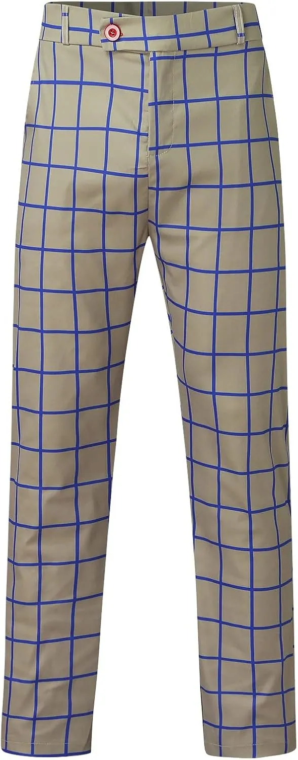Men's Dress Pants Plaid Slim Fit Expandable Waist Cozy Stretch Classic Hidden Formal Lightweight Premium Flat Front Pants