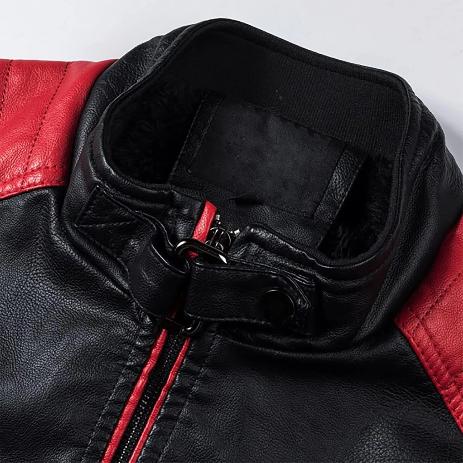 Men's Faux Leather Jacket Stand Collar Motorcycle Leather Jackets Casual Lightweight Zip Up Biker Coat