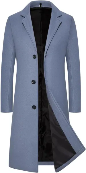 Mens Full Length Winter Trench Coat Double Breasted Wool Warm Long Windbreaker Notch Lapel Solid Overcoat Peacoat