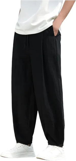 Mens Hip Hop Harem Pants Fashion Solid Color Tapered Trouser Casual Comfy Elastic Drawstring Baggy Pants