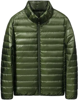 Mens Lightweight Down Jacket Shiny Packable Puffer Jacket Warm Insulated Padded Bubble Winter Coats Outwear No Hood