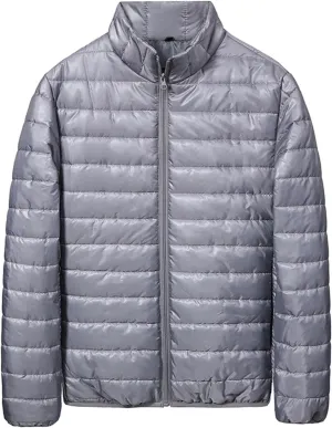 Mens Lightweight Down Jacket Shiny Packable Puffer Jacket Warm Insulated Padded Bubble Winter Coats Outwear No Hood